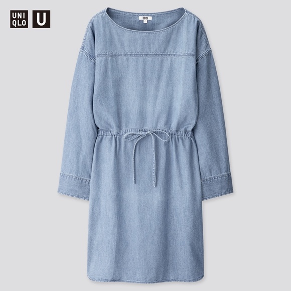 Uniqlo | Dresses | Uniqlo U Cotton Denim Drawstring Long Sleeve Dress |  Poshmark